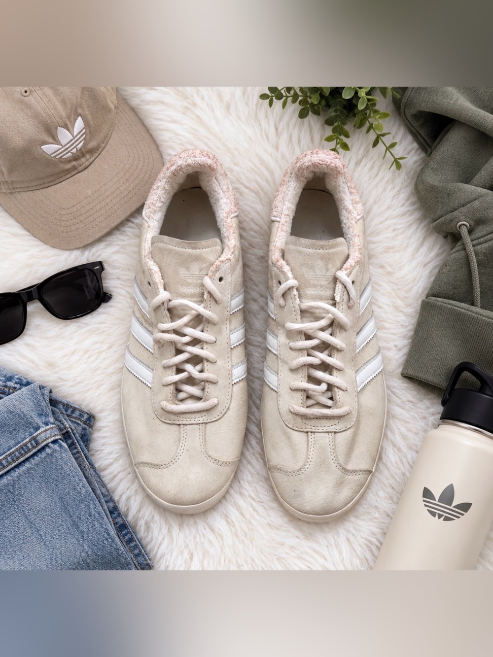Gazelle Cream Suede Sneakers with White Stripes